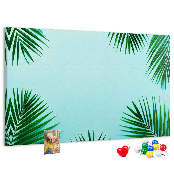 Tableau en liège Feuilles tropicales sur fond bleu