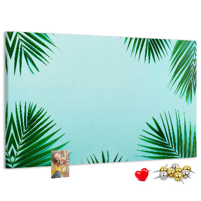 Tableau en liège Feuilles tropicales sur fond bleu