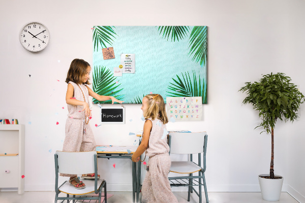 Tableau en liège Feuilles tropicales sur fond bleu