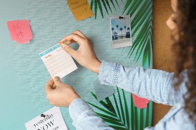 Tableau en liège Feuilles tropicales sur fond bleu