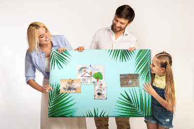 Tableau en liège Feuilles tropicales sur fond bleu
