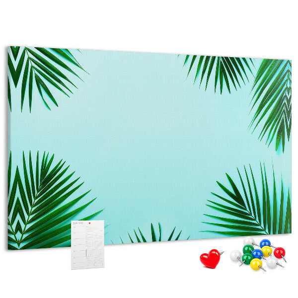 Tableau en liège Feuilles tropicales sur fond bleu