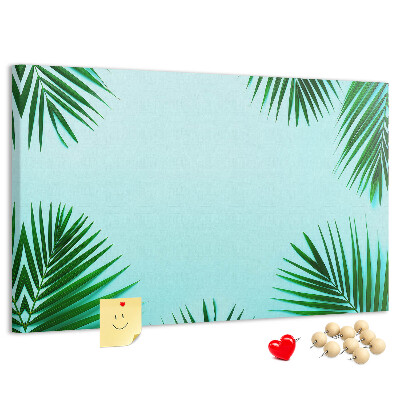 Tableau en liège Feuilles tropicales sur fond bleu