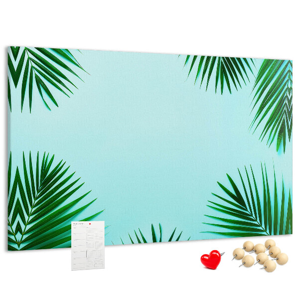 Tableau en liège Feuilles tropicales sur fond bleu