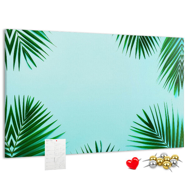 Tableau en liège Feuilles tropicales sur fond bleu