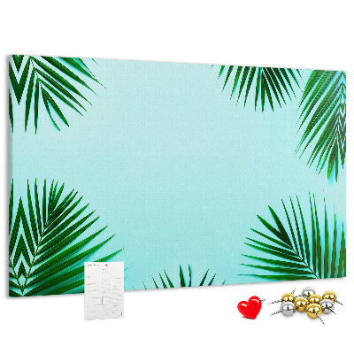 Tableau en liège Feuilles tropicales sur fond bleu