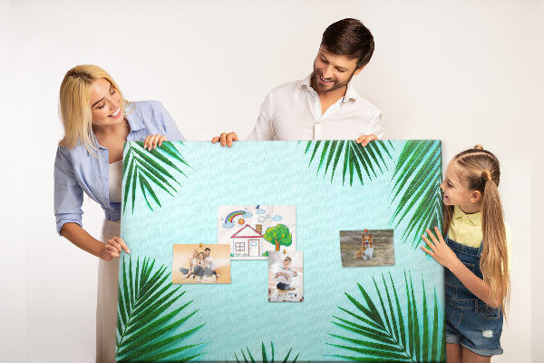 Tableau en liège Feuilles tropicales sur fond bleu