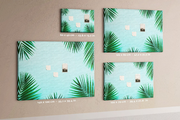 Tableau en liège Feuilles tropicales sur fond bleu