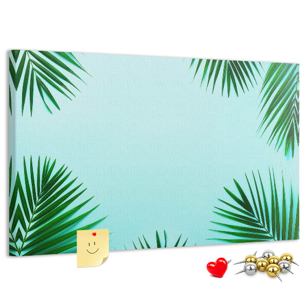 Tableau en liège Feuilles tropicales sur fond bleu