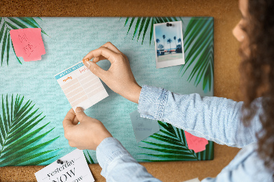 Tableau en liège Feuilles tropicales sur fond bleu