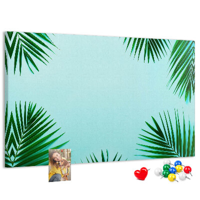 Tableau en liège Feuilles tropicales sur fond bleu