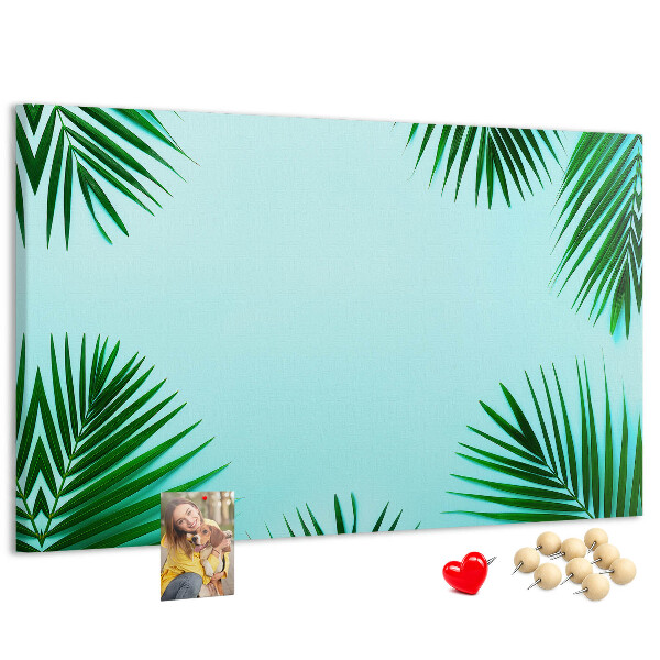 Tableau en liège Feuilles tropicales sur fond bleu