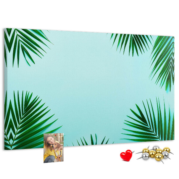 Tableau en liège Feuilles tropicales sur fond bleu