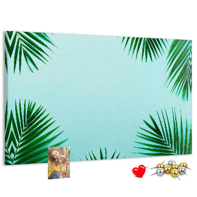 Tableau en liège Feuilles tropicales sur fond bleu