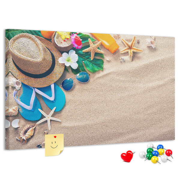 Tableau de liège Souvenirs d'été à la plage avec accessoires