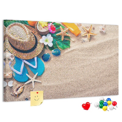 Tableau de liège Souvenirs d'été à la plage avec accessoires