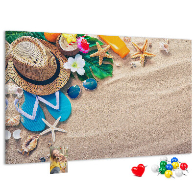 Tableau de liège Souvenirs d'été à la plage avec accessoires