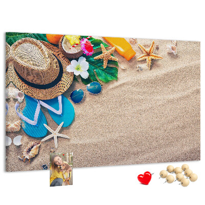 Tableau de liège Souvenirs d'été à la plage avec accessoires