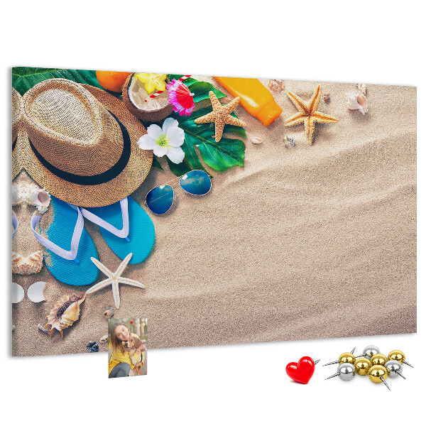 Tableau de liège Souvenirs d'été à la plage avec accessoires