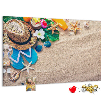Tableau de liège Souvenirs d'été à la plage avec accessoires