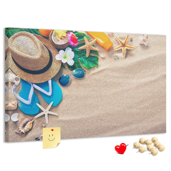 Tableau de liège Souvenirs d'été à la plage avec accessoires