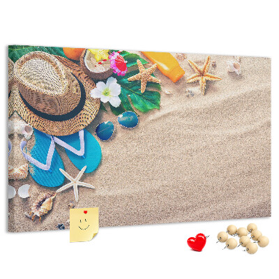 Tableau de liège Souvenirs d'été à la plage avec accessoires