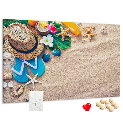 Tableau de liège Souvenirs d'été à la plage avec accessoires