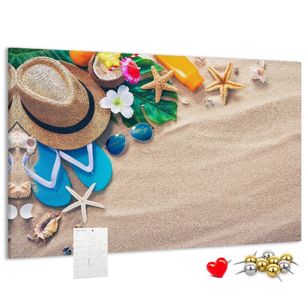 Tableau de liège Souvenirs d'été à la plage avec accessoires