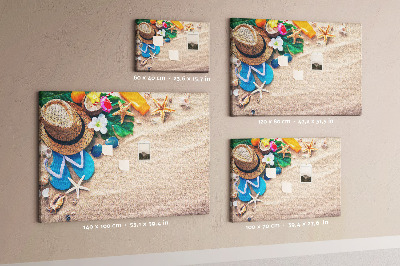 Tableau de liège Souvenirs d'été à la plage avec accessoires
