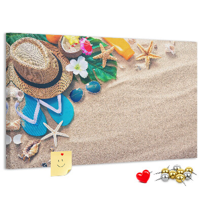 Tableau de liège Souvenirs d'été à la plage avec accessoires