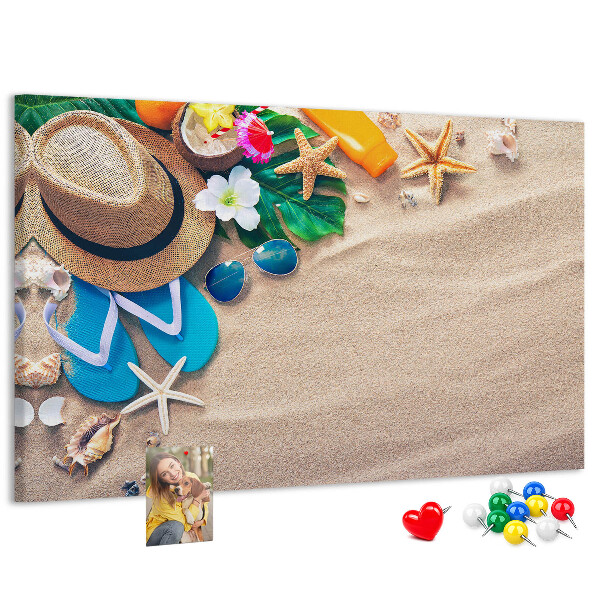 Tableau de liège Souvenirs d'été à la plage avec accessoires