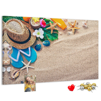 Tableau de liège Souvenirs d'été à la plage avec accessoires