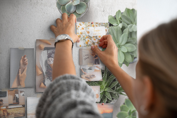 Tableau affichage liège Plantes en pot sur fond gris