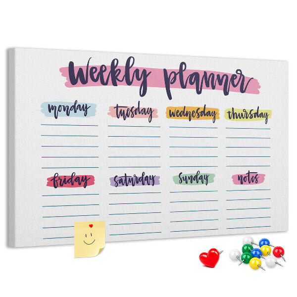 Tableau affichage liège Agenda hebdomadaire avec des touches de couleur
