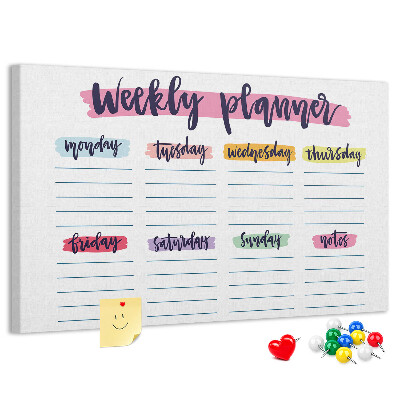 Tableau affichage liège Agenda hebdomadaire avec des touches de couleur