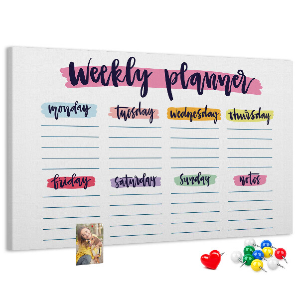 Tableau affichage liège Agenda hebdomadaire avec des touches de couleur