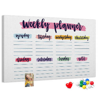 Tableau affichage liège Agenda hebdomadaire avec des touches de couleur