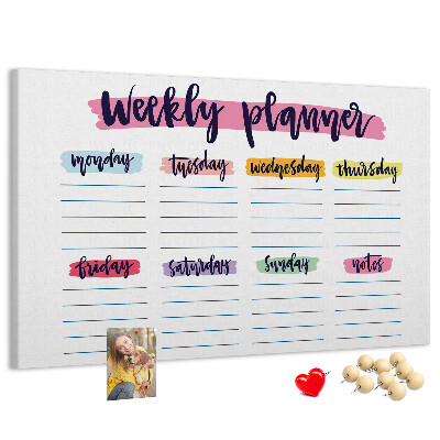 Tableau affichage liège Agenda hebdomadaire avec des touches de couleur