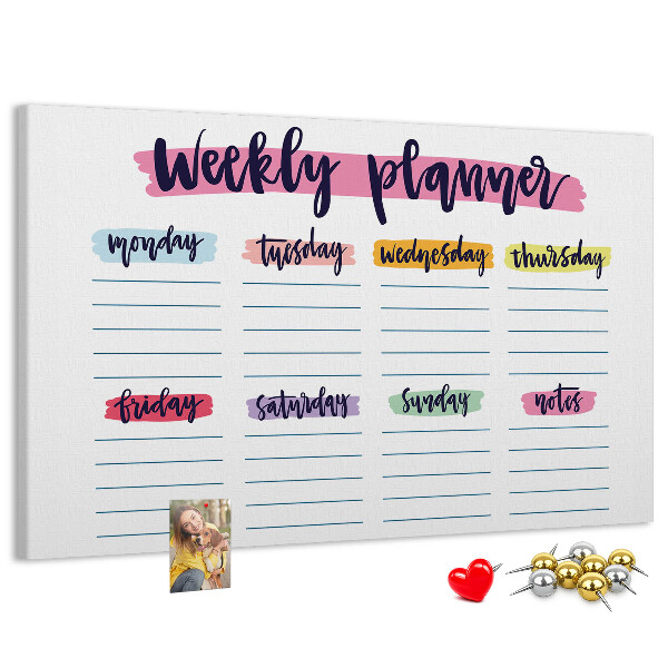Tableau affichage liège Agenda hebdomadaire avec des touches de couleur