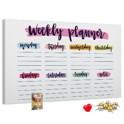 Tableau affichage liège Agenda hebdomadaire avec des touches de couleur