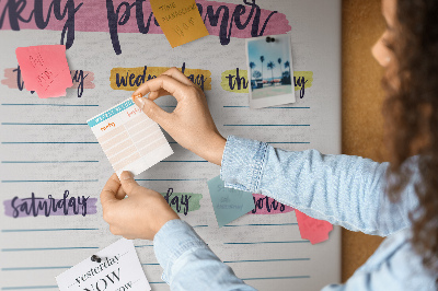 Tableau affichage liège Agenda hebdomadaire avec des touches de couleur