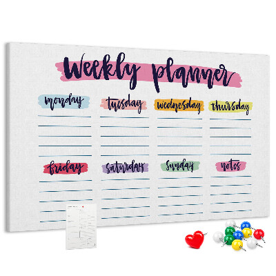 Tableau affichage liège Agenda hebdomadaire avec des touches de couleur