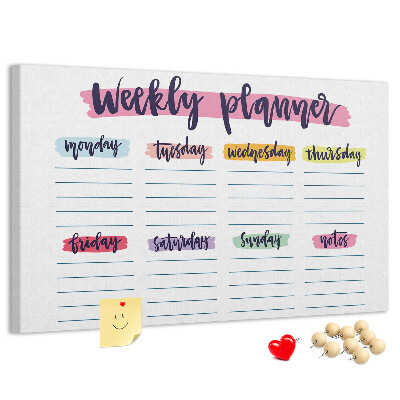 Tableau affichage liège Agenda hebdomadaire avec des touches de couleur