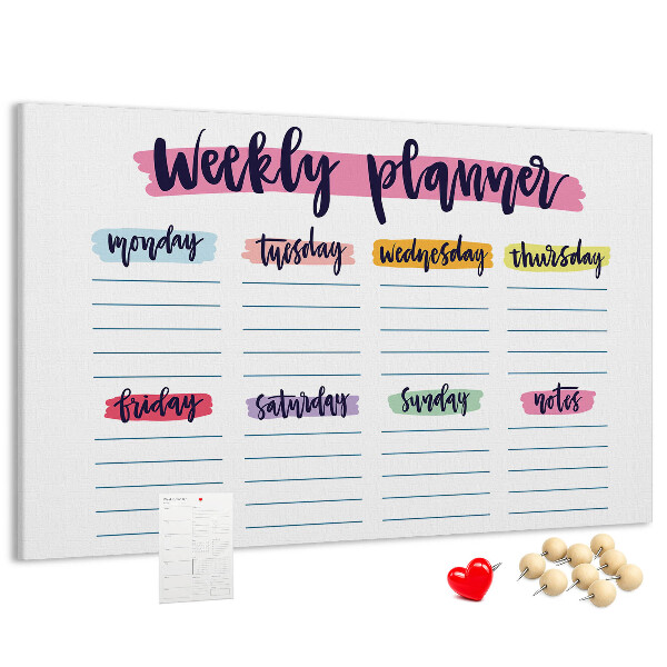 Tableau affichage liège Agenda hebdomadaire avec des touches de couleur