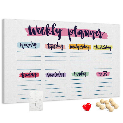 Tableau affichage liège Agenda hebdomadaire avec des touches de couleur