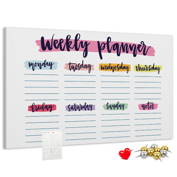 Tableau affichage liège Agenda hebdomadaire avec des touches de couleur