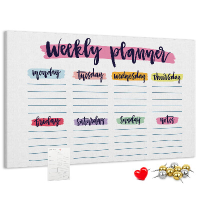 Tableau affichage liège Agenda hebdomadaire avec des touches de couleur