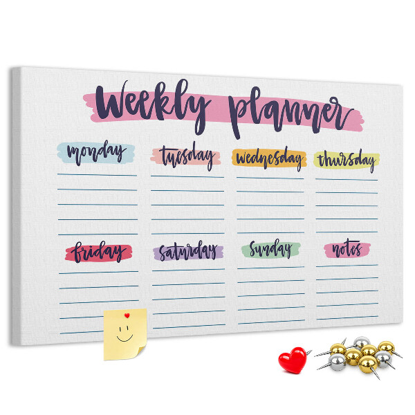 Tableau affichage liège Agenda hebdomadaire avec des touches de couleur