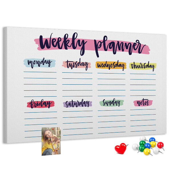 Tableau affichage liège Agenda hebdomadaire avec des touches de couleur