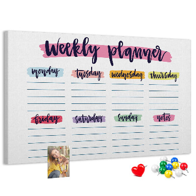 Tableau affichage liège Agenda hebdomadaire avec des touches de couleur
